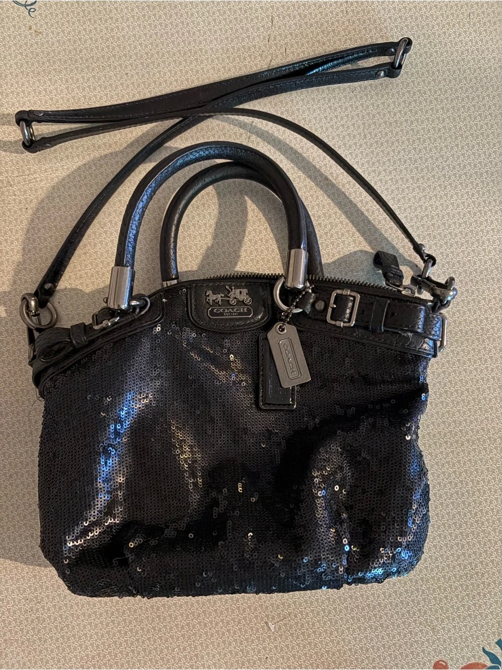 Coach Black Sequin Purse with Detachable Strap